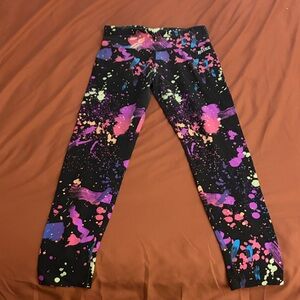 Justice Black Leggings with Neon Paint-Splash Print
